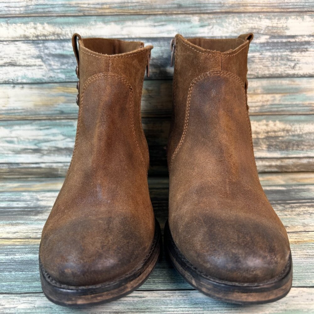 BRONX Ankle Boots Sz 10.5-11/41 Brown Leather Block Heel Bootie Casual Zip Up